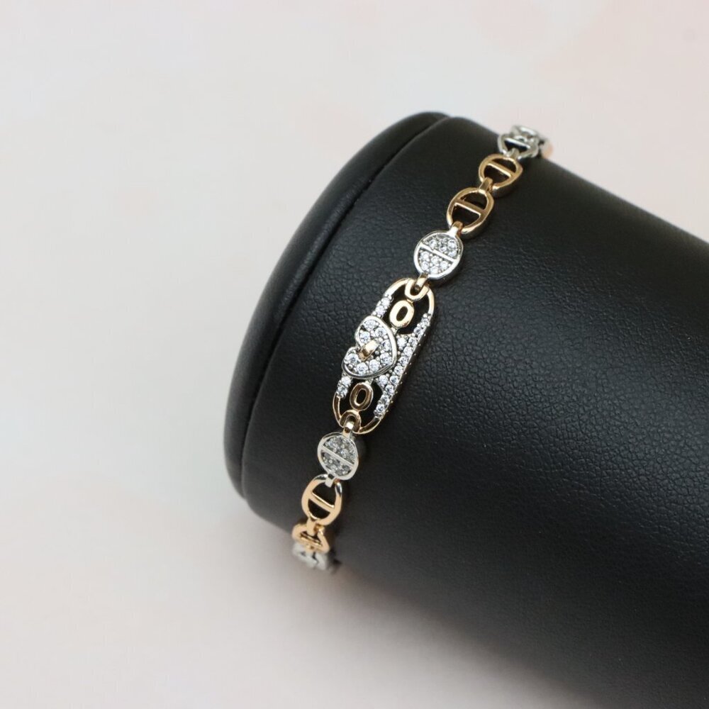 Rose Gold and Silver Dual Tone Heart Bracelet, XPBL0689 - Picture 8 of 12